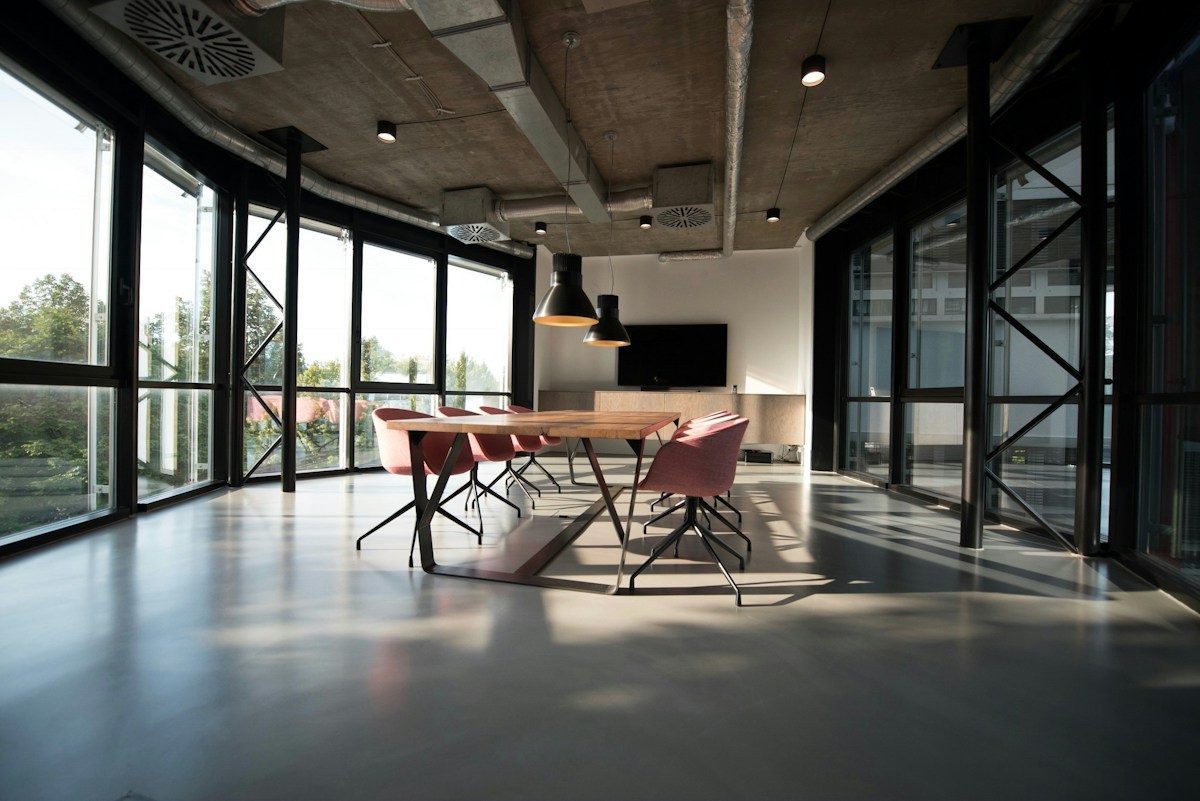 A light-filled meeting room, an illustrative office photograph